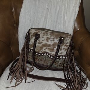 Myra Bag Brown Leather Cowhide Fringe Concealed Carry Crossbody Western Purse